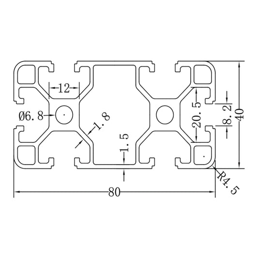 40x80 Black Aluminium Profile per 100mm