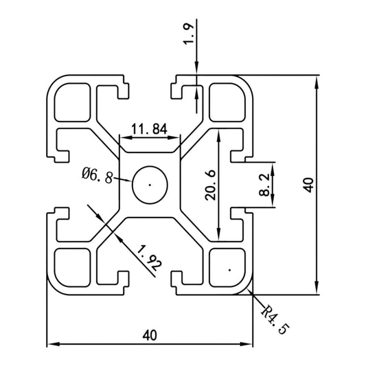 40x40 Black Aluminium Profile per 100mm