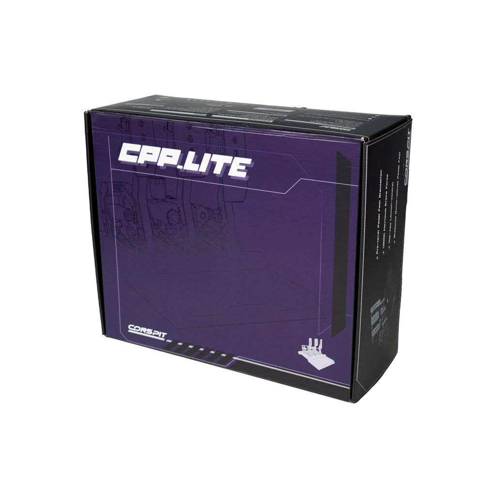 Conspit CPP Lite retail packaging box — CPP.LITE branding with pedal set line art