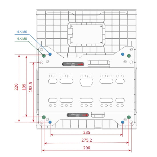 Conspit CPP Lite baseplate technical drawing — 220x290mm footprint with M6/M8 mounting hole spacing