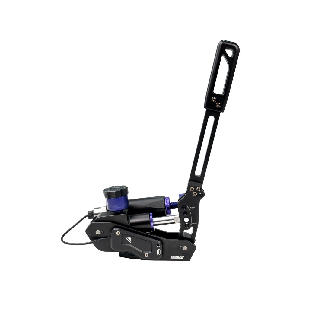 Conspit H3 hydraulic handbrake, angled view showing lever and CONSPIT base unit